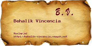Behalik Vincencia névjegykártya